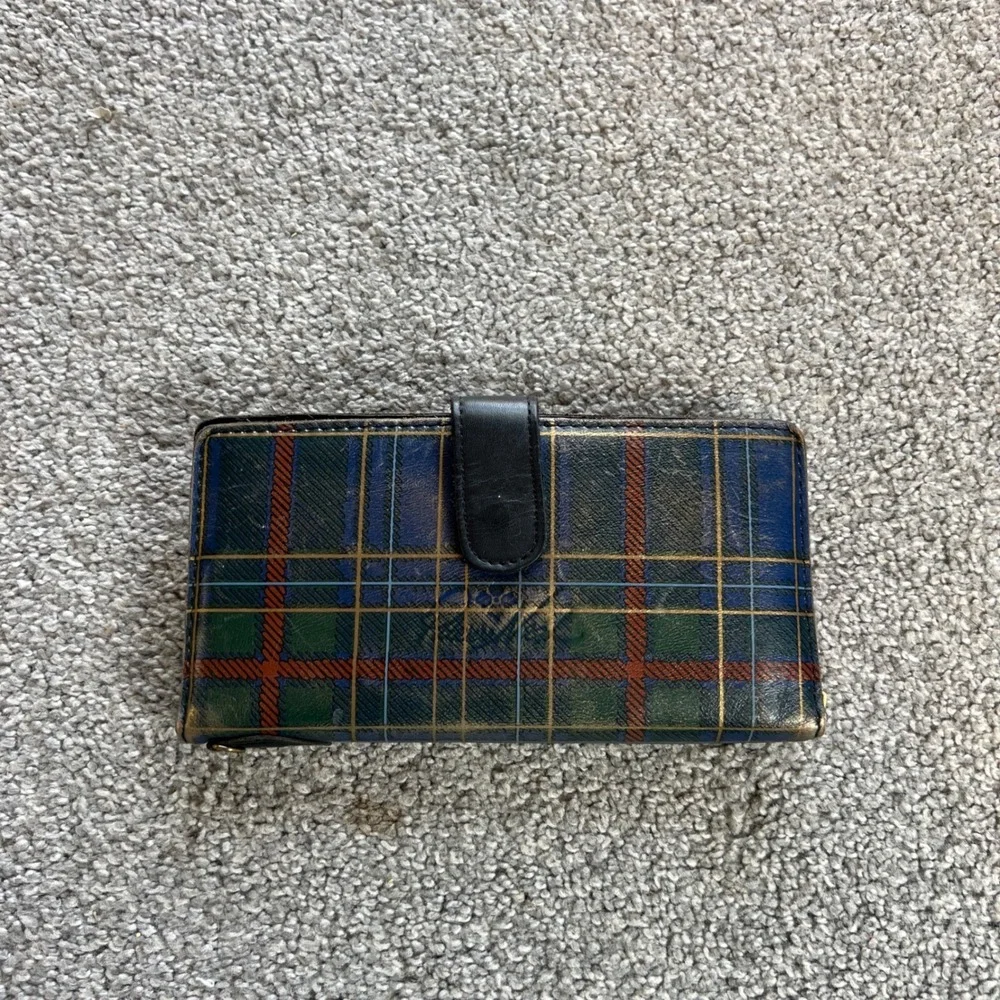 Patricia Nash Plaid Wallet Womens linnet leather Blue Green Tartan Slim Clutch‎